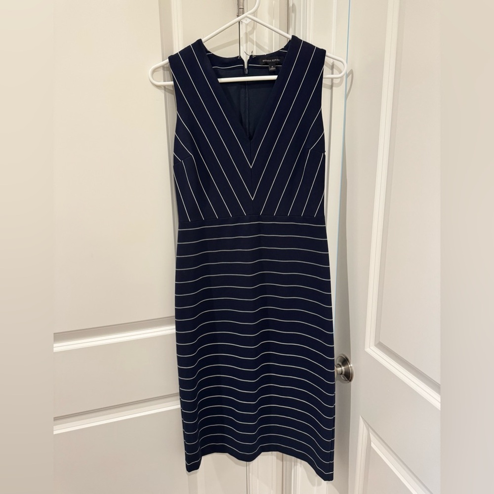 Banana Republic Women's Striped Ponte Sheath Dress Navy Size 6